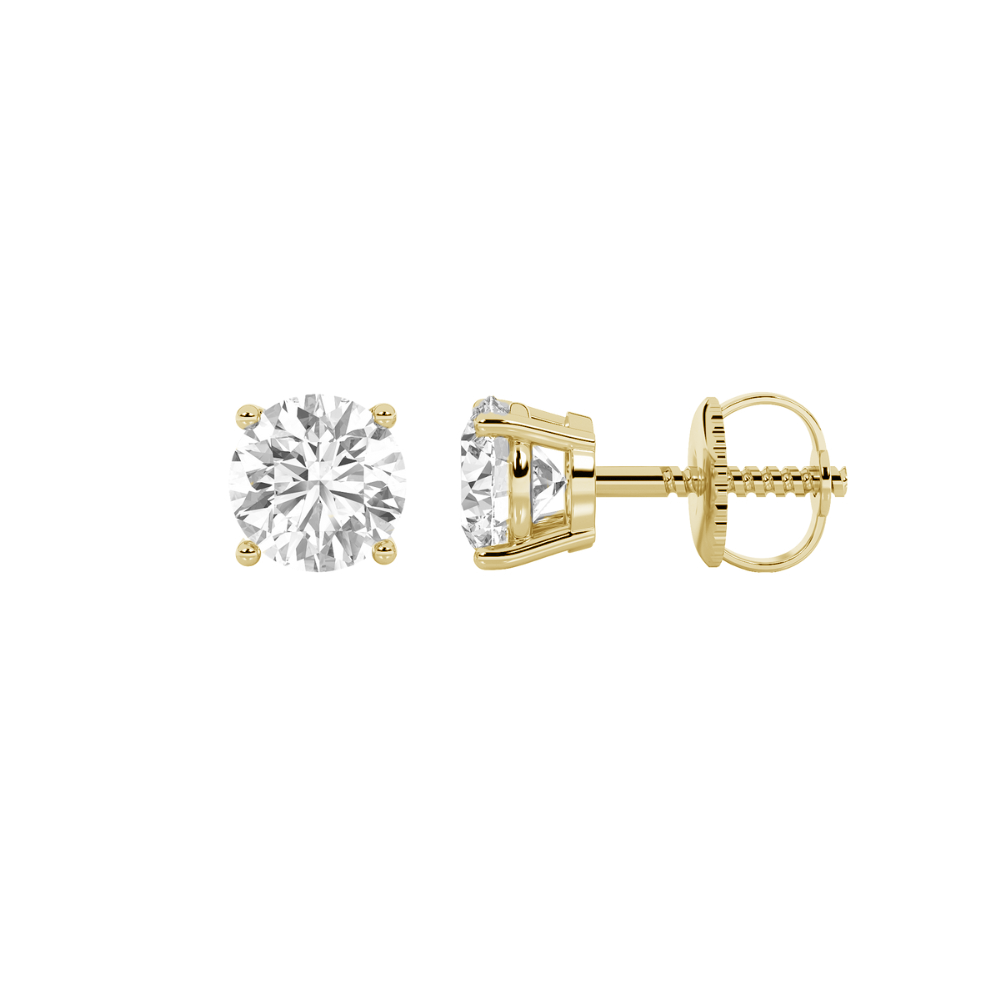 0.50ct 14K Yellow Gold Round Diamond Solitaire Earrings Screw Back (IGI JEWELRY CERTIFICATE)