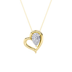 0.52ct 14K Yellow Gold Pear Diamond Heart Pendant Necklace