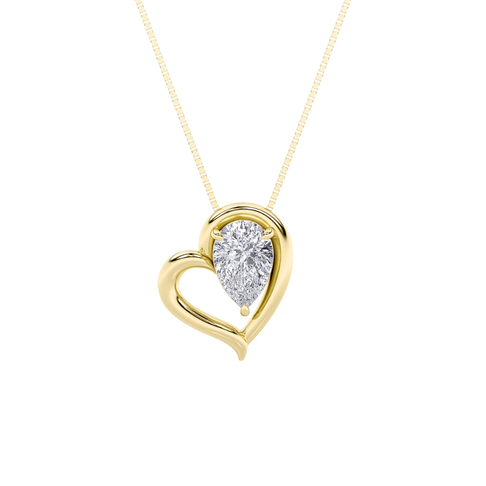 0.52ct 14K Yellow Gold Pear Diamond Heart Pendant Necklace