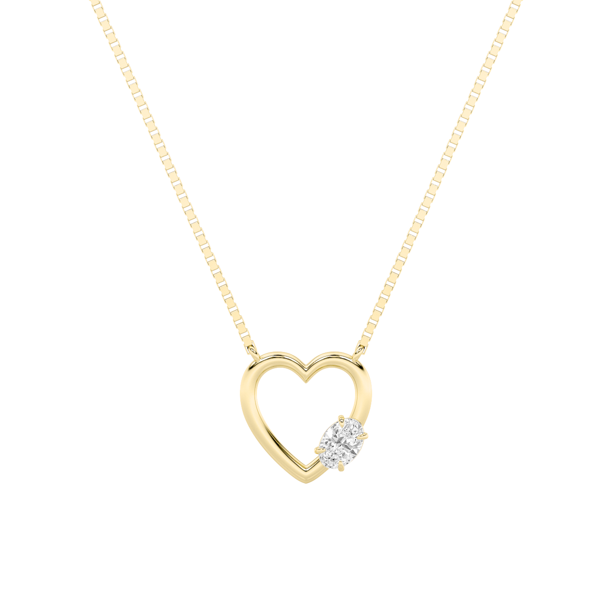 0.54ct 14K Yellow Gold Oval Diamond Heart Pendant Necklace
