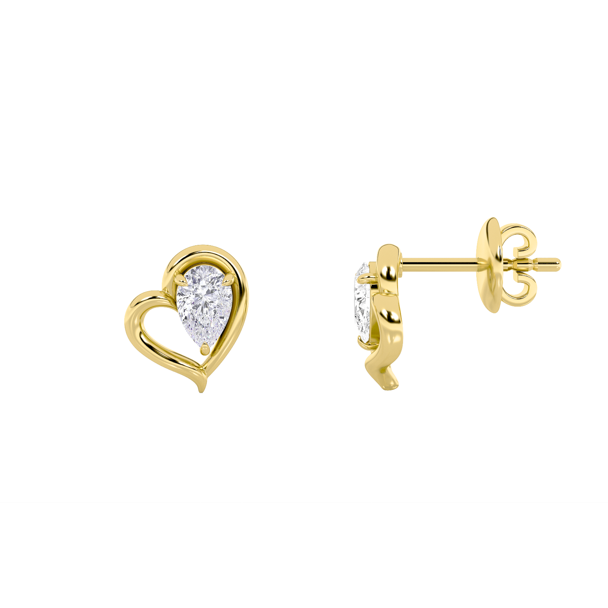 0.54ct 14K Yellow Gold Pear Diamond Heart Earrings