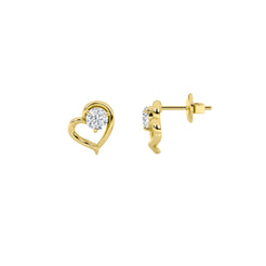 0.54ct 14K Yellow Gold Round Diamond Heart Earrings