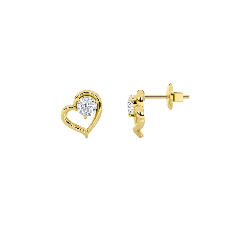 0.54ct 14K Yellow Gold Round Diamond Heart Earrings