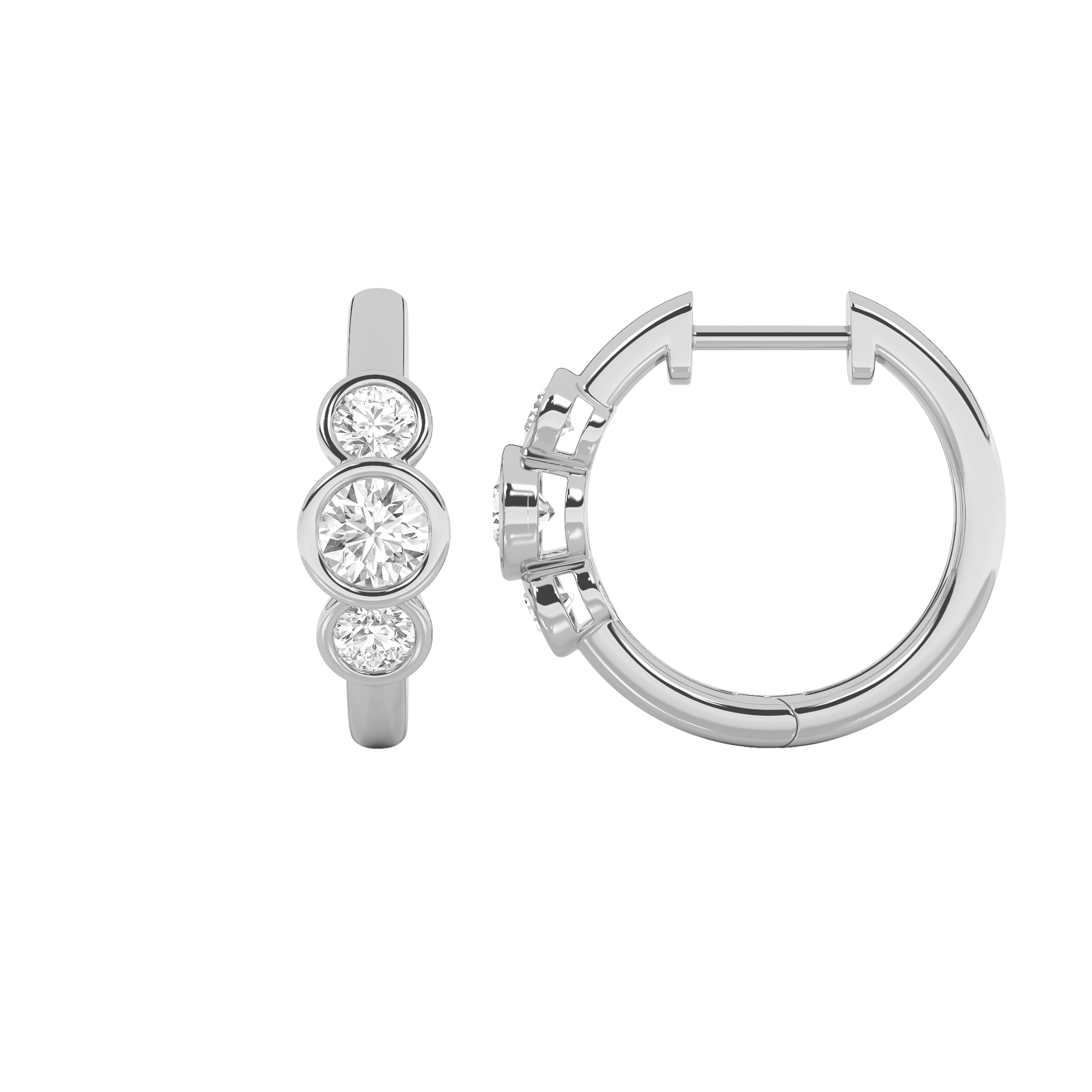 0.75ct 14K White Gold Trio Round Diamond Hoop Earrings