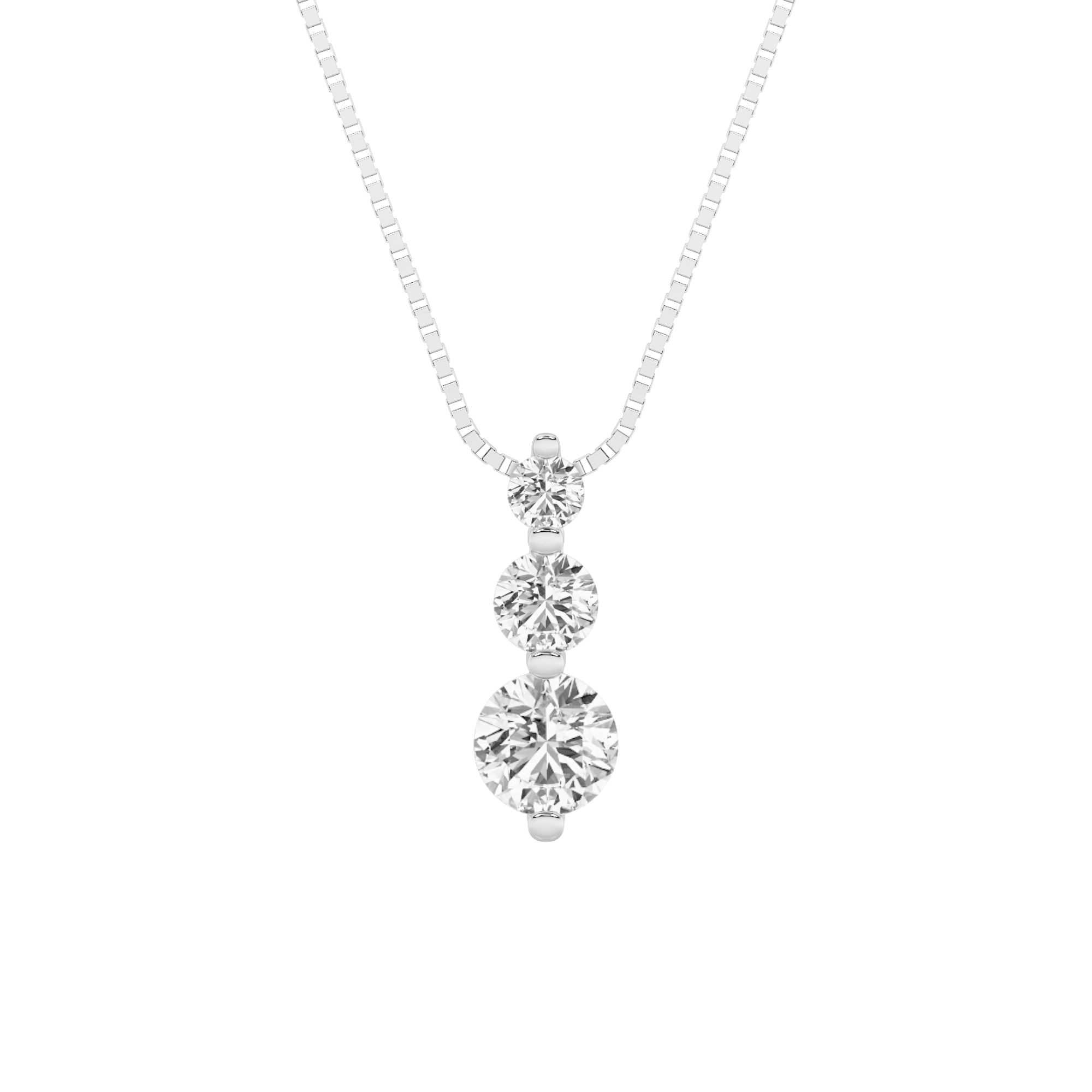 0.75ct 14K White Gold Graduated Trio Diamond Pendant Necklace