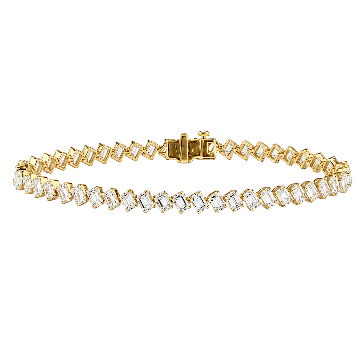 10.15ct 14K Yellow Gold Slanted Emerald Lab-Grown Diamond Tennis Bracelet