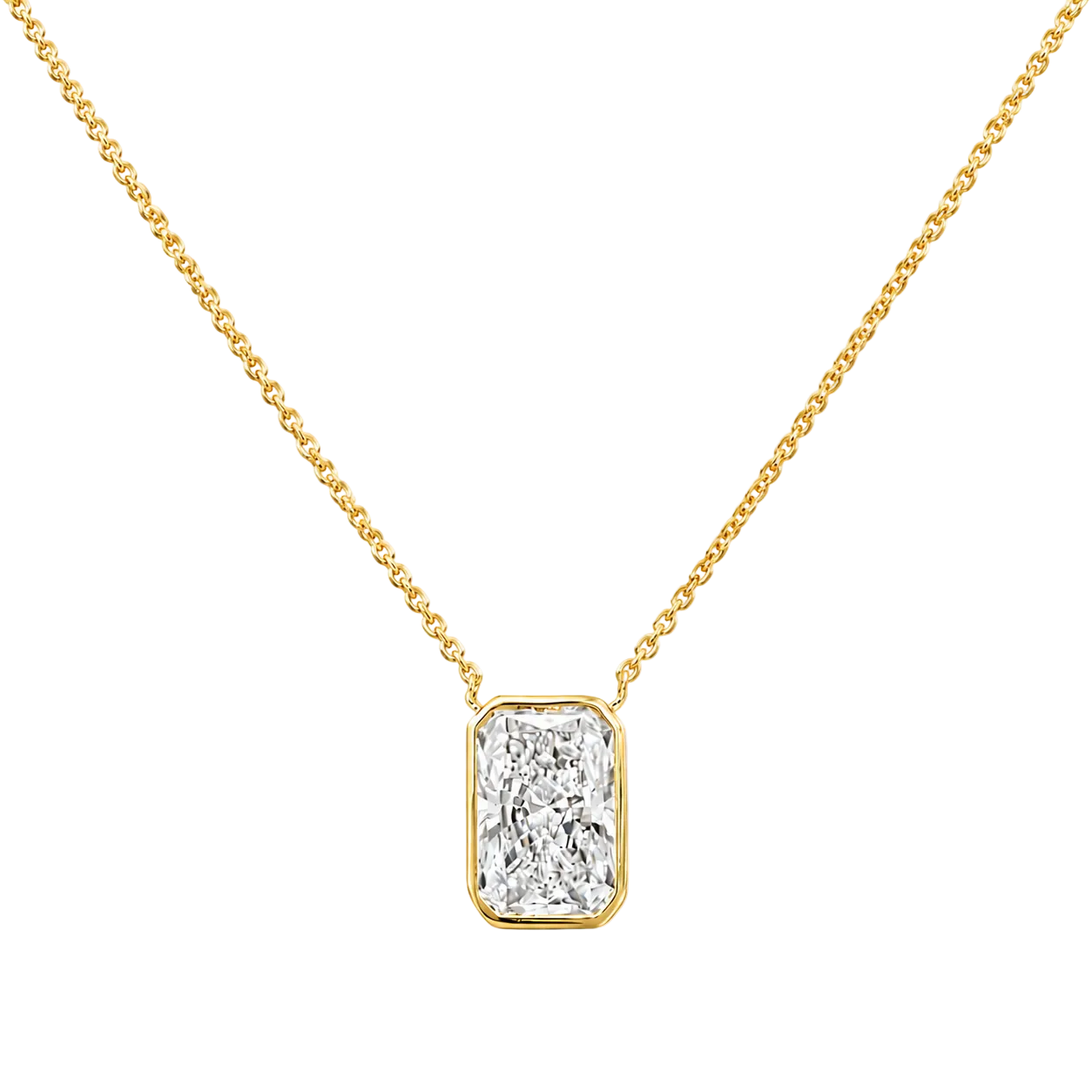 1.54ct 14K Yellow Gold Radiant Bezel Diamond Pendant Necklace (IGI Certified)