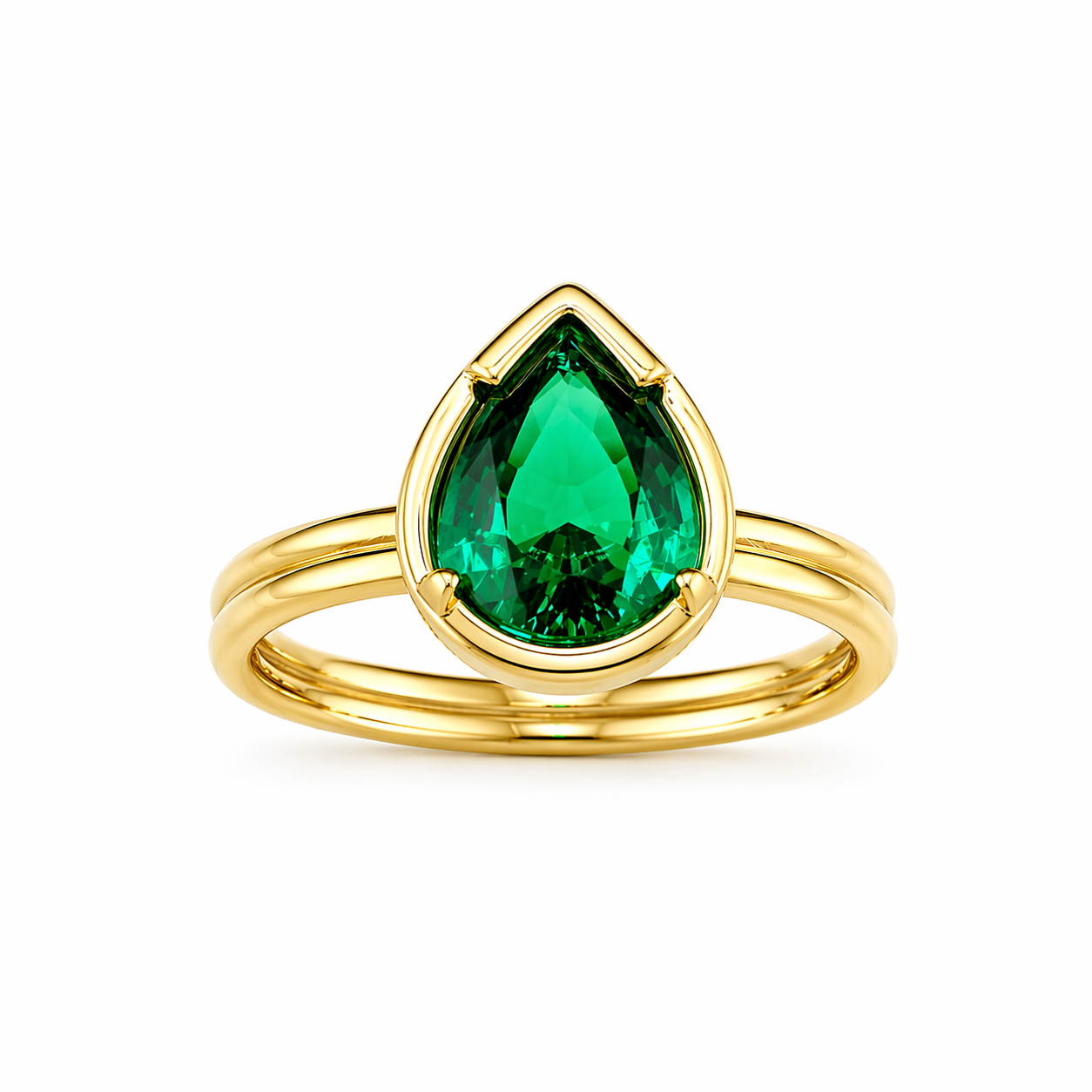 1.32ct 14K Yellow Gold Lab Grown Emerald Pear Shape Solitaire Ring (IGI Certified)