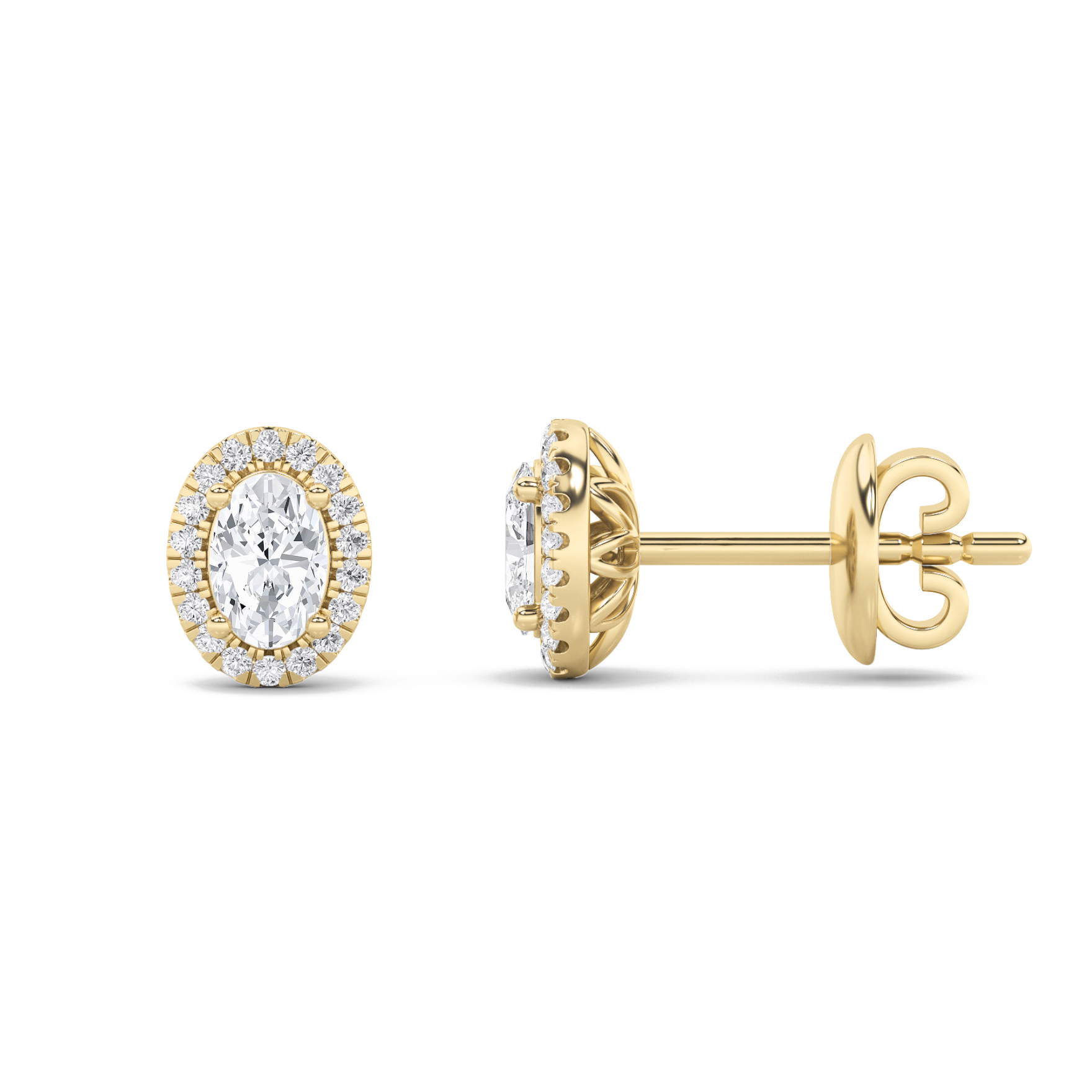 1.00ct 14KT Yellow Gold Halo Oval Diamond Earrings