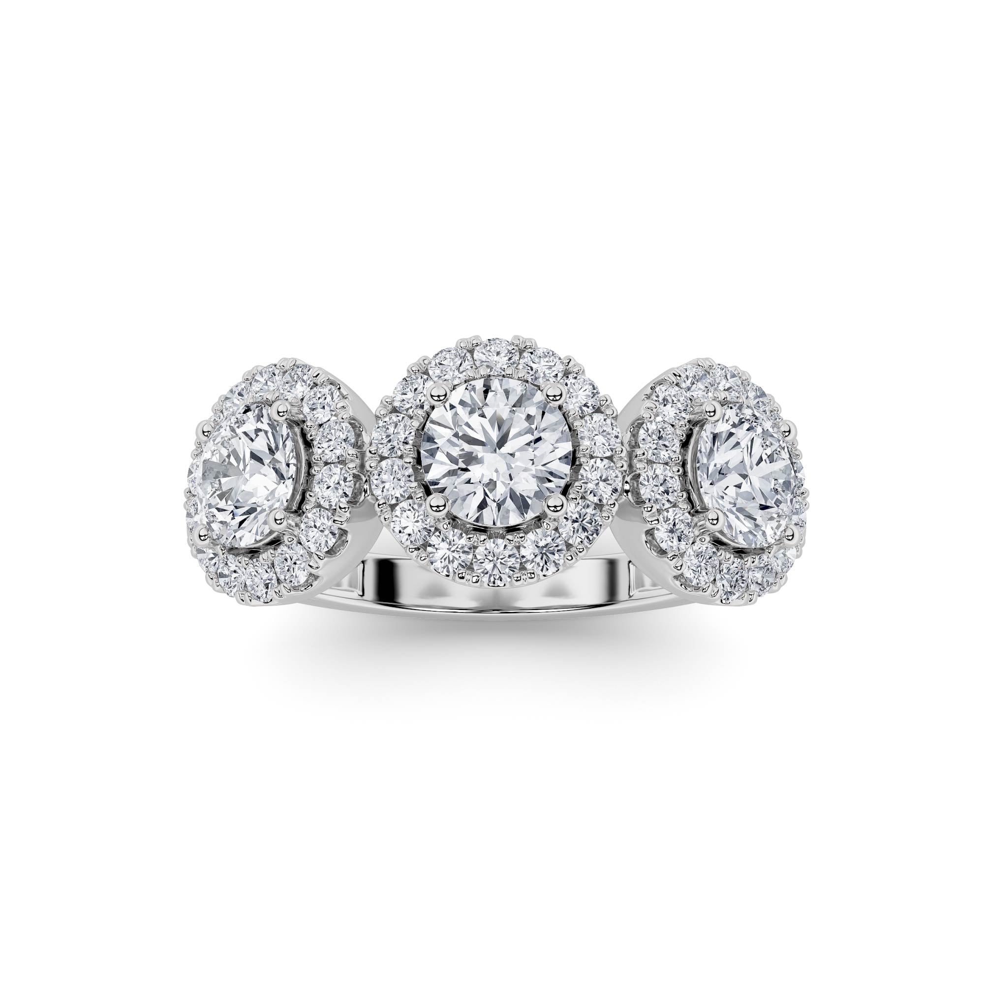 1.00ct 14K White Gold 3 Round Halo Diamond Ring