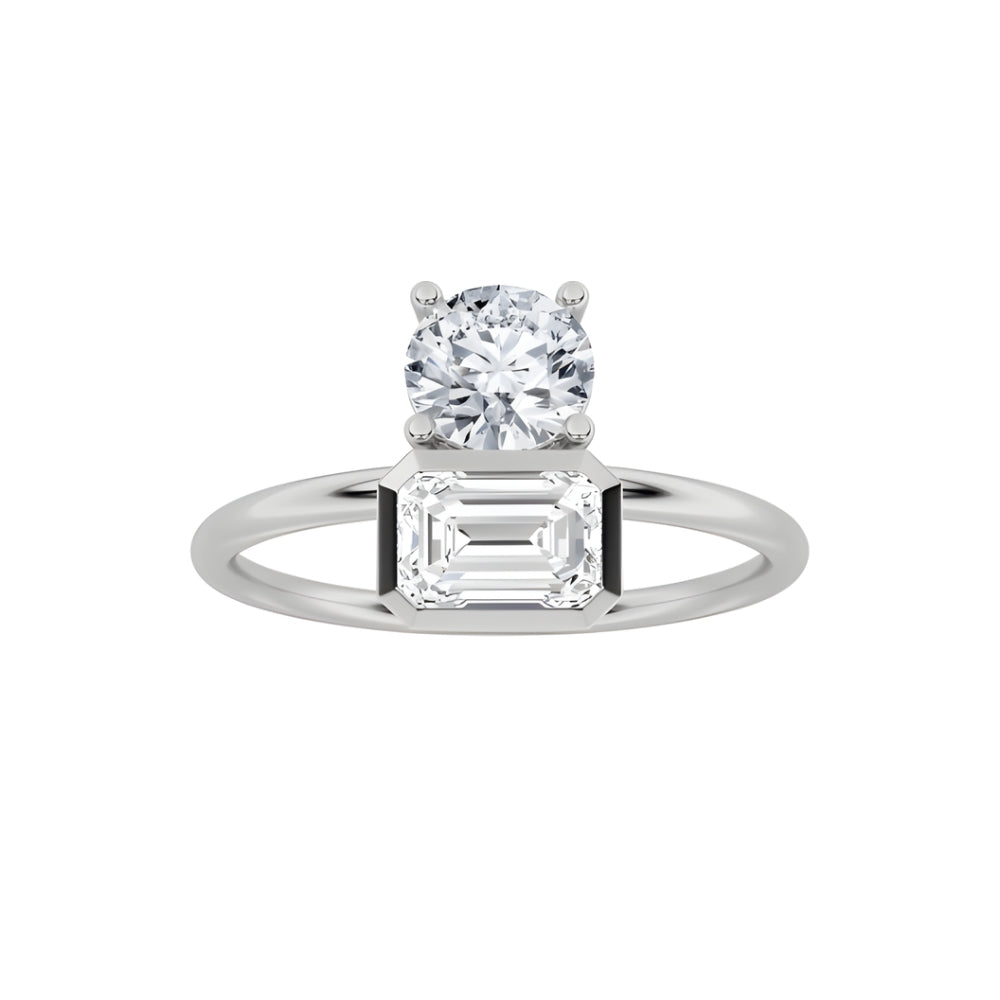 1.00ct 14K White Gold Emerald & Round Diamond Ring