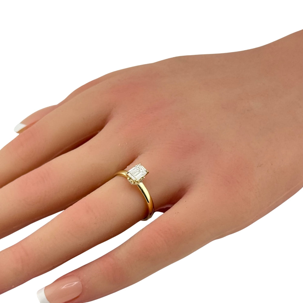 1.00ct 14K Yellow Gold Emerald Diamond Hidden Halo Engagement Ring