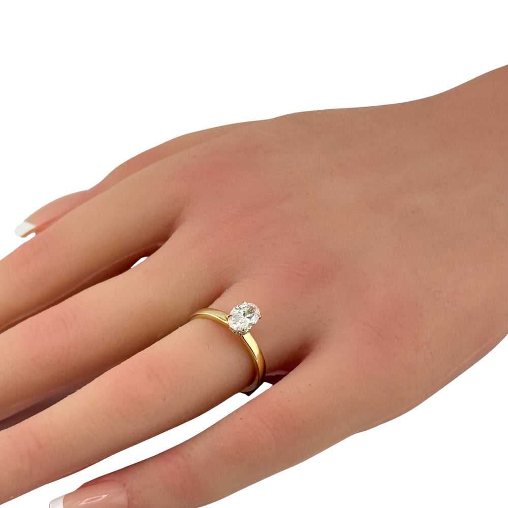 1.00ct 14K Yellow Gold Oval Diamond Hidden Halo Engagement Ring