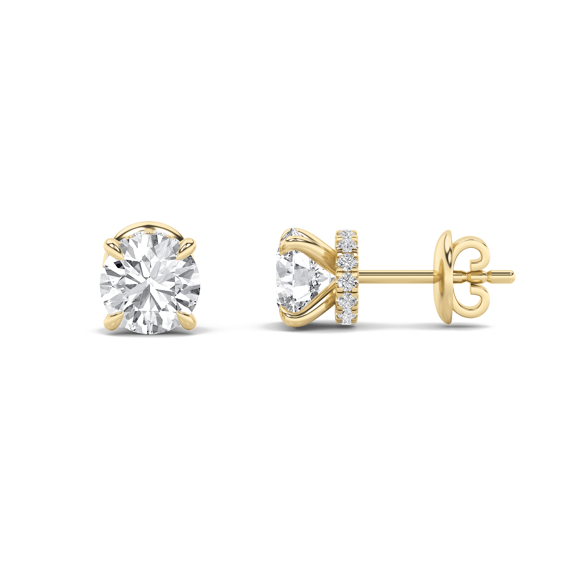 1.00ct 14K Yellow Gold Round Diamond Solitaire Earrings