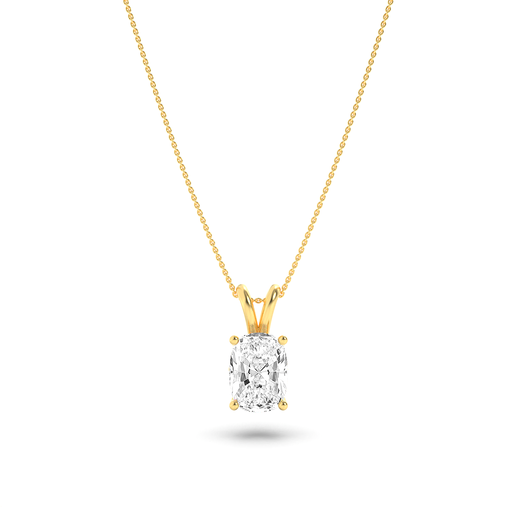1.04ct 14KT Yellow Gold Elongated Cushion Diamond Pendant Necklace 18"