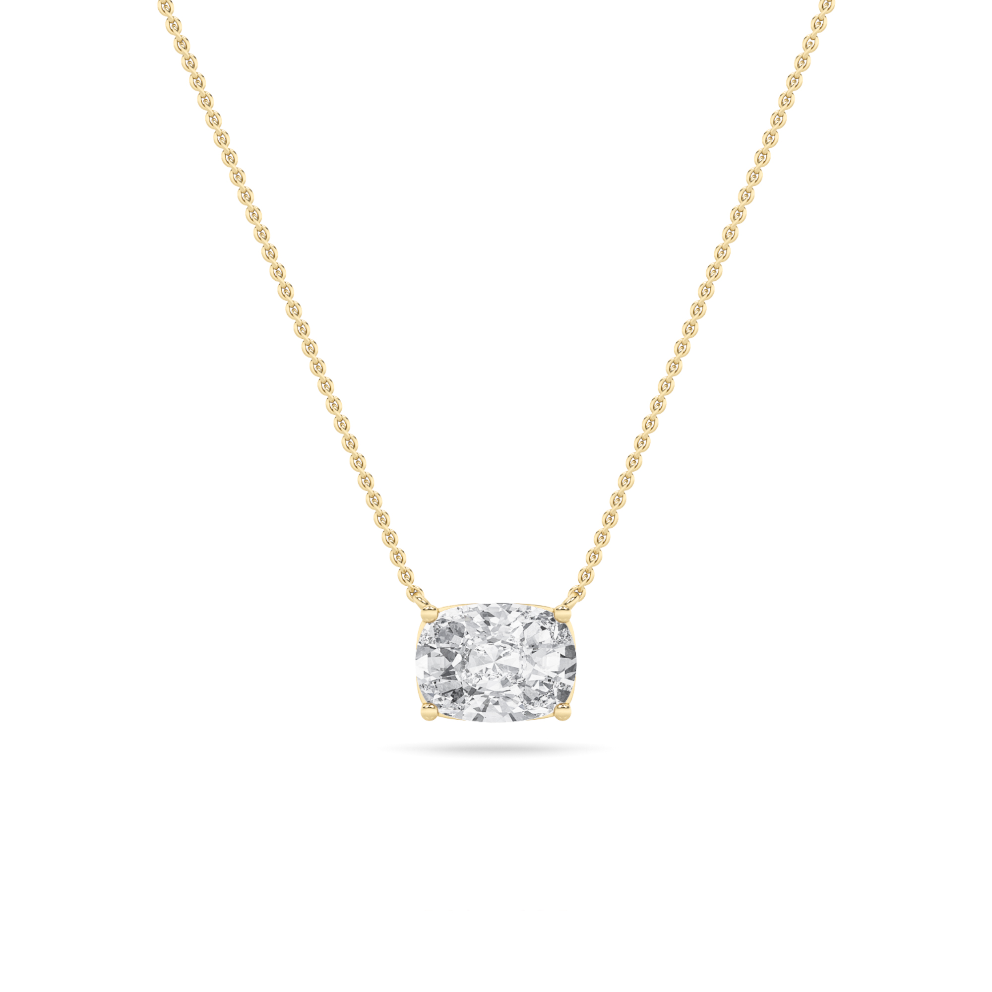 1.05ct 14KT Yellow Gold Elongated Cushion Diamond Pendant Necklace Sideways 18"