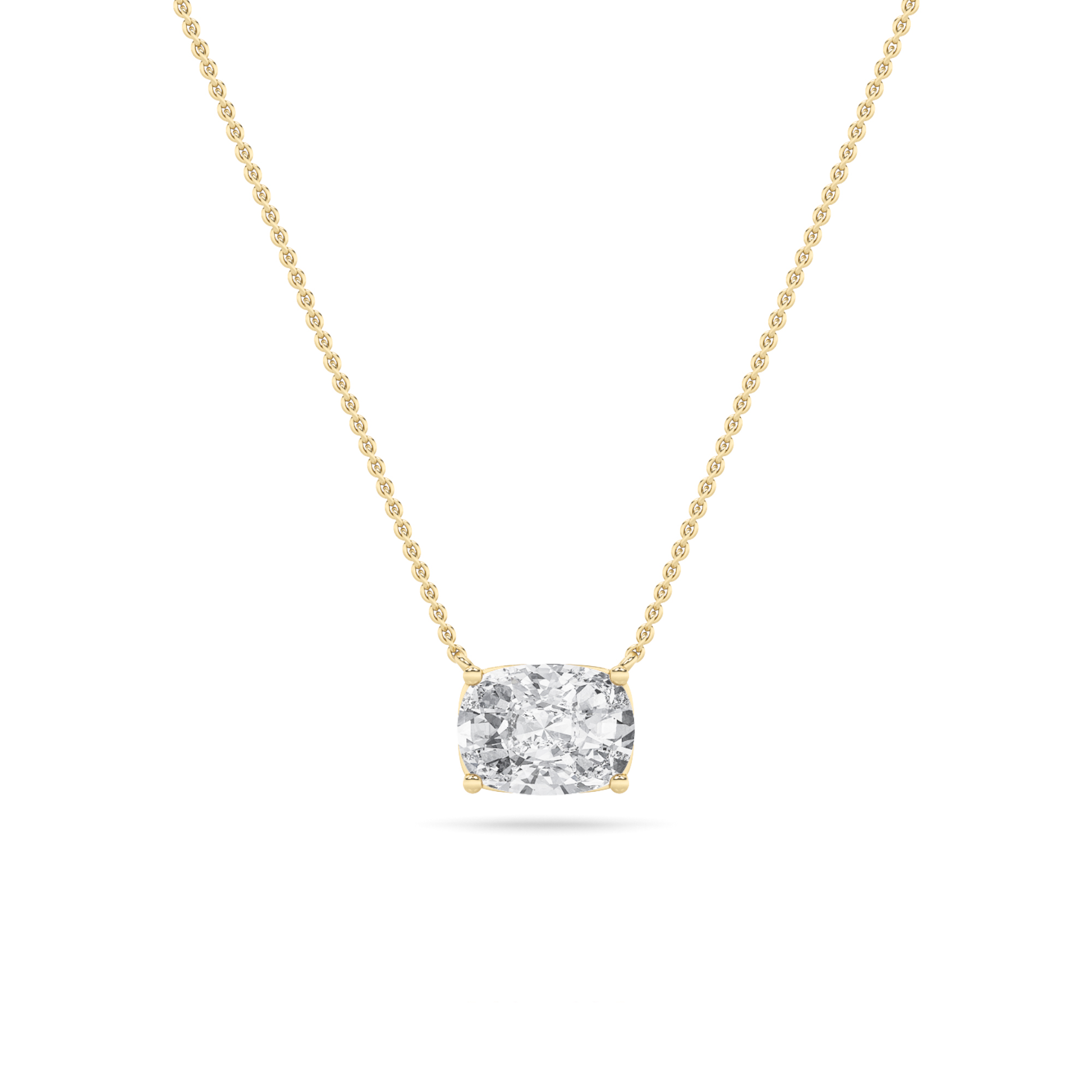 1.05ct 14KT Yellow Gold Elongated Cushion Diamond Pendant Necklace Sideways 18"