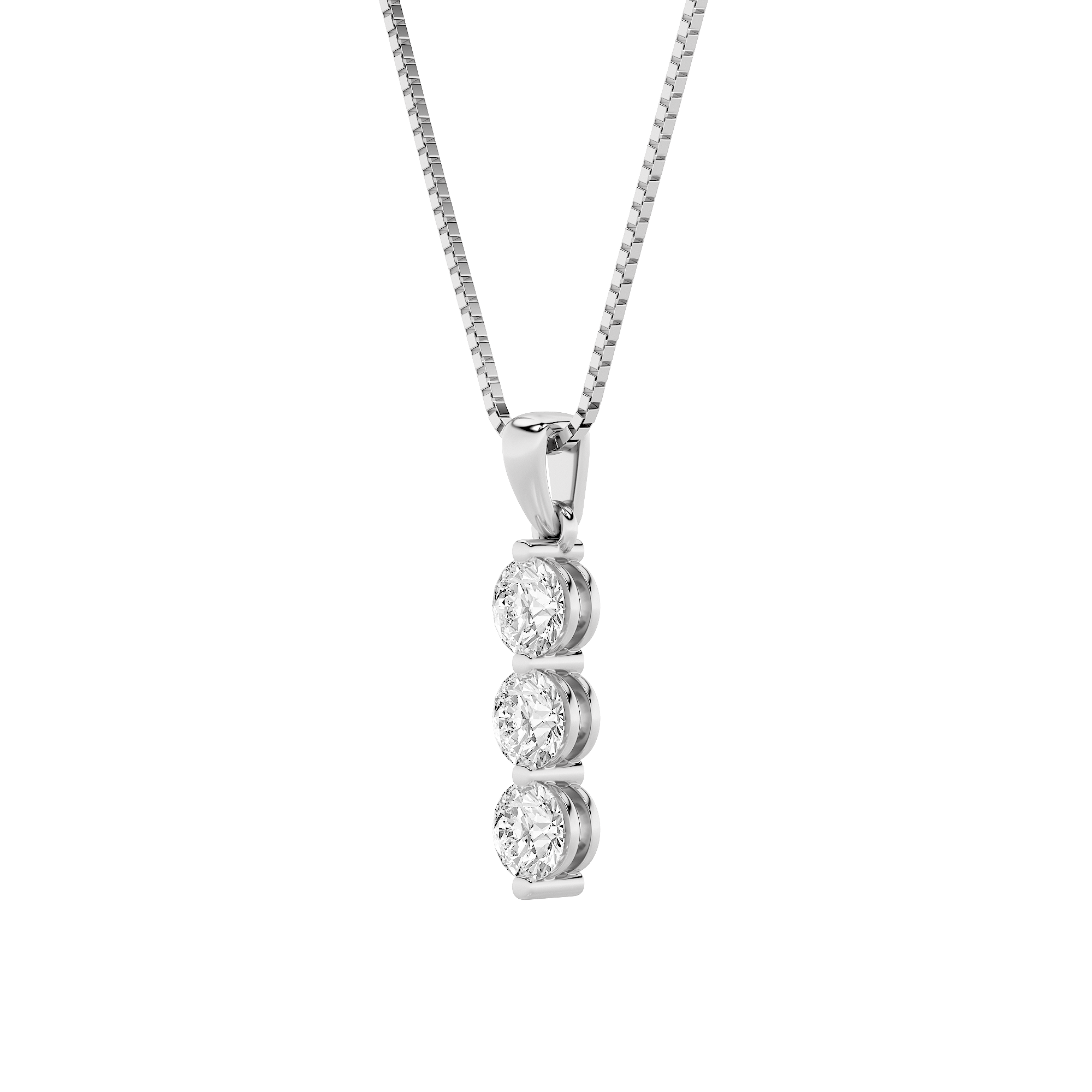 1.05ct 14K White Gold Trio Drop Diamond Pendant Necklace
