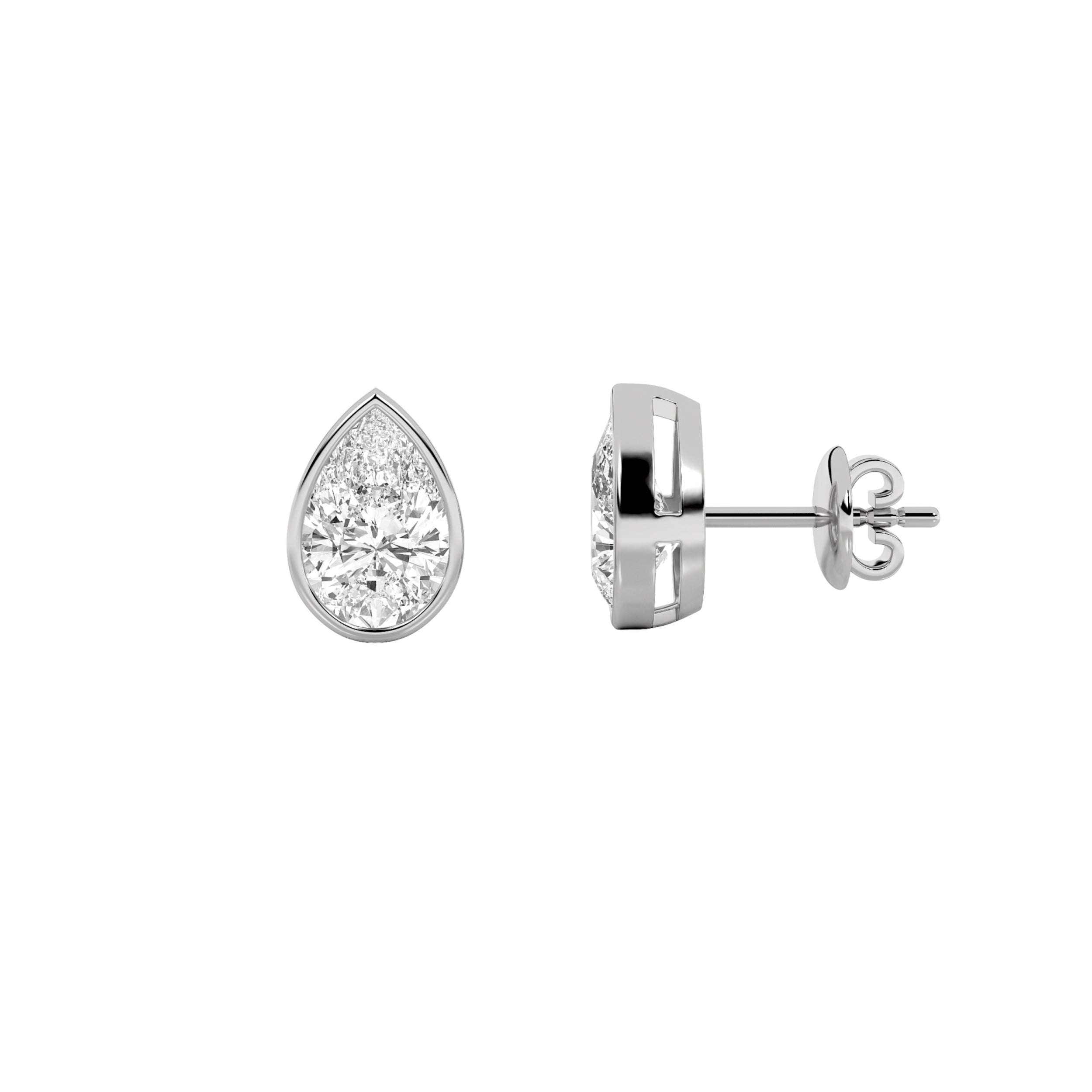 1.06ct 14K Yellow Gold Bezel Pear Diamond Push Back Earrings