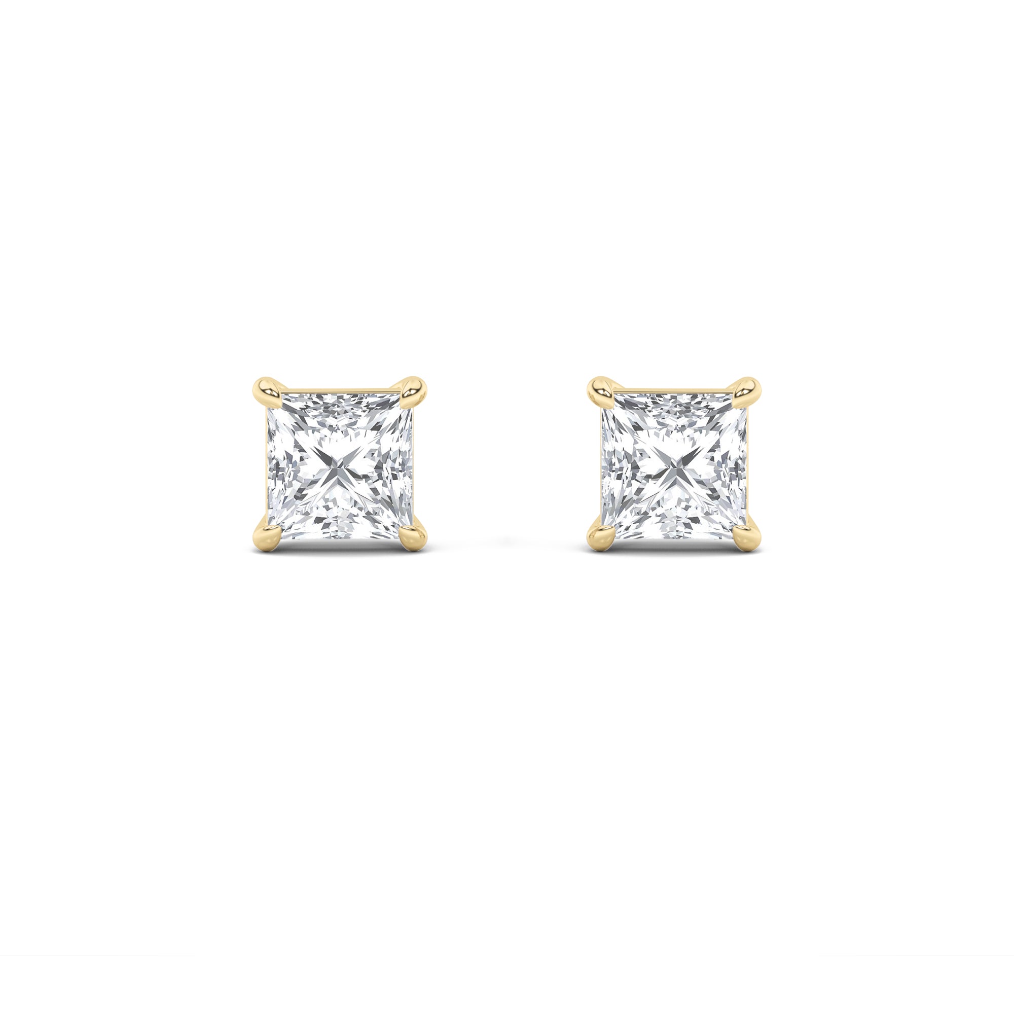1.04ct 14K Yellow Gold Princess Diamond Push Back Solitaire Earrings (IGI Certified)
