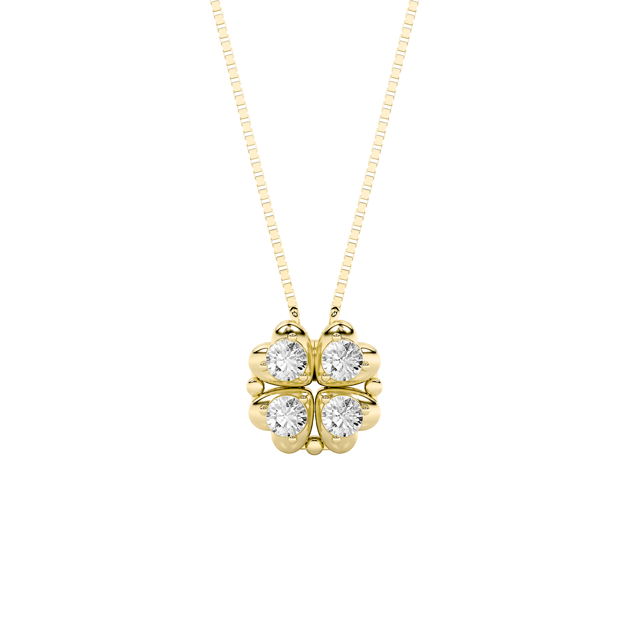 1.08ct 14K Yellow Gold Round Diamond Four Heart Pendant Necklace