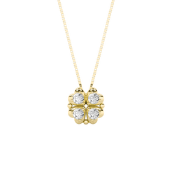 1.08ct 14K Yellow Gold Round Diamond Four Heart Pendant Necklace