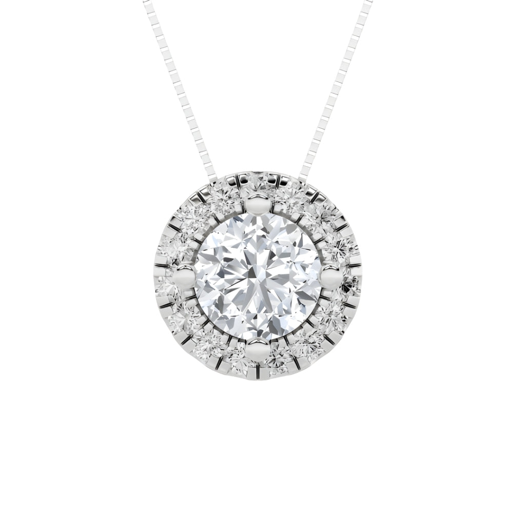 1.25ct 14K White Gold Round Diamond Halo Pendant Necklace