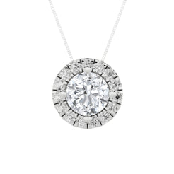1.25ct 14K White Gold Round Diamond Halo Pendant Necklace