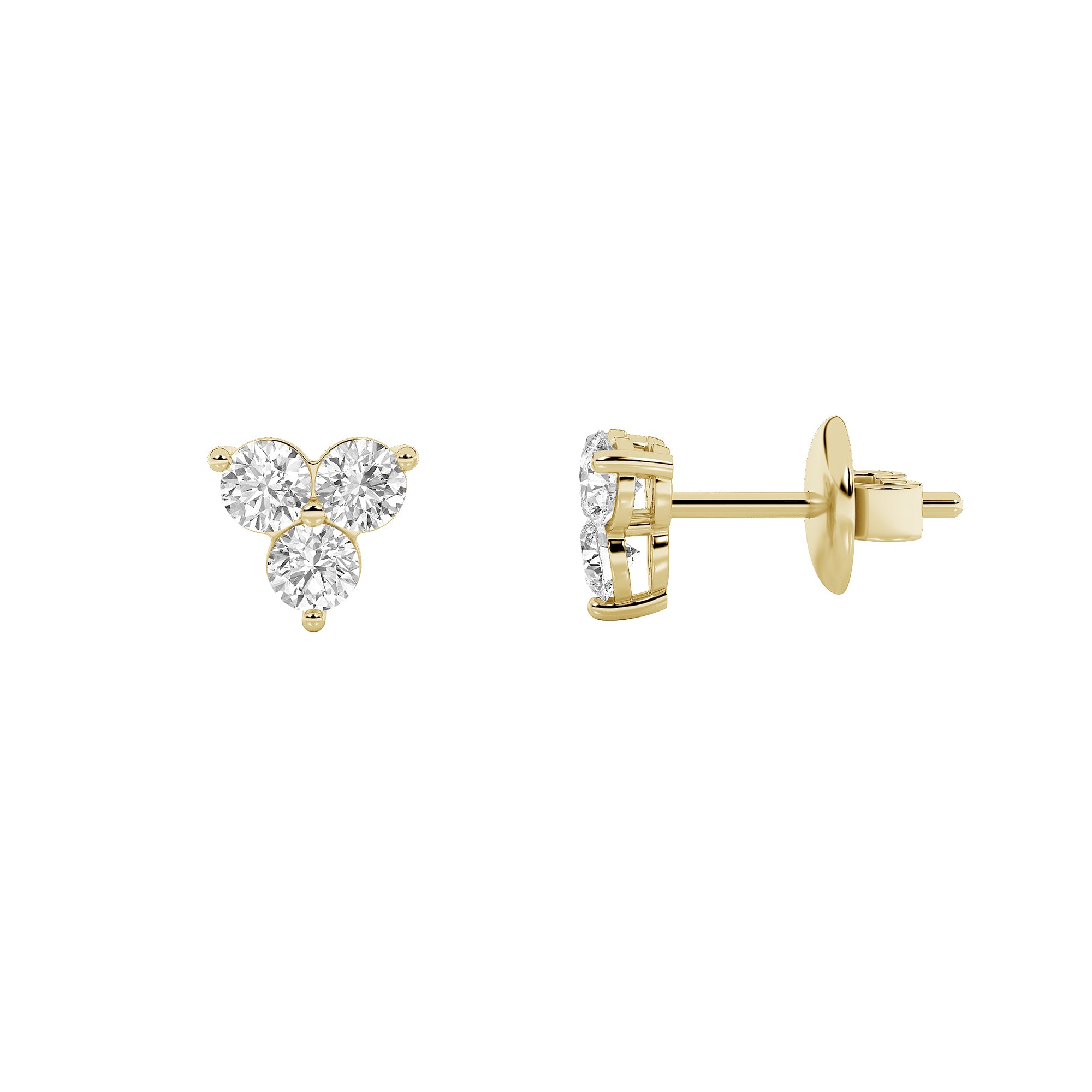 1.50ct 14K Yellow Gold 3 Round Diamond Push Back Earrings
