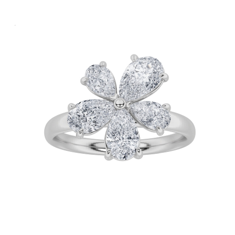 1.54ct 14K White Gold Flower Design Pear Diamond Ring