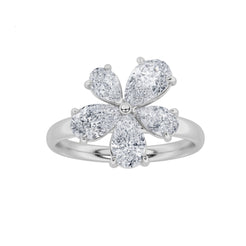 1.54ct 14K White Gold Flower Design Pear Diamond Ring