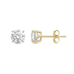 1.97ct 14K Yellow Gold Round Diamond Solitaire Earrings (IGI CERTIFIED)