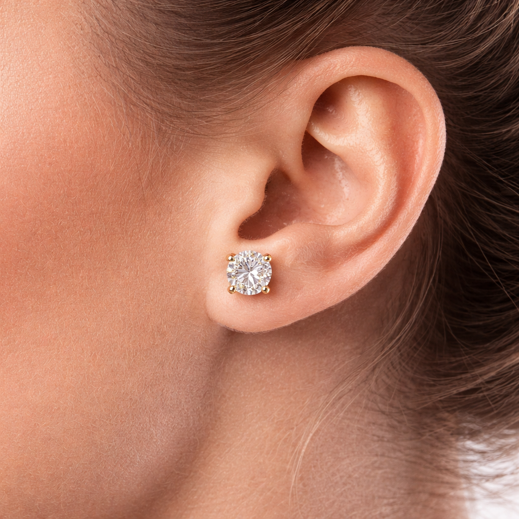 1.97ct 14K Yellow Gold Round Diamond Solitaire Earrings (IGI CERTIFIED)