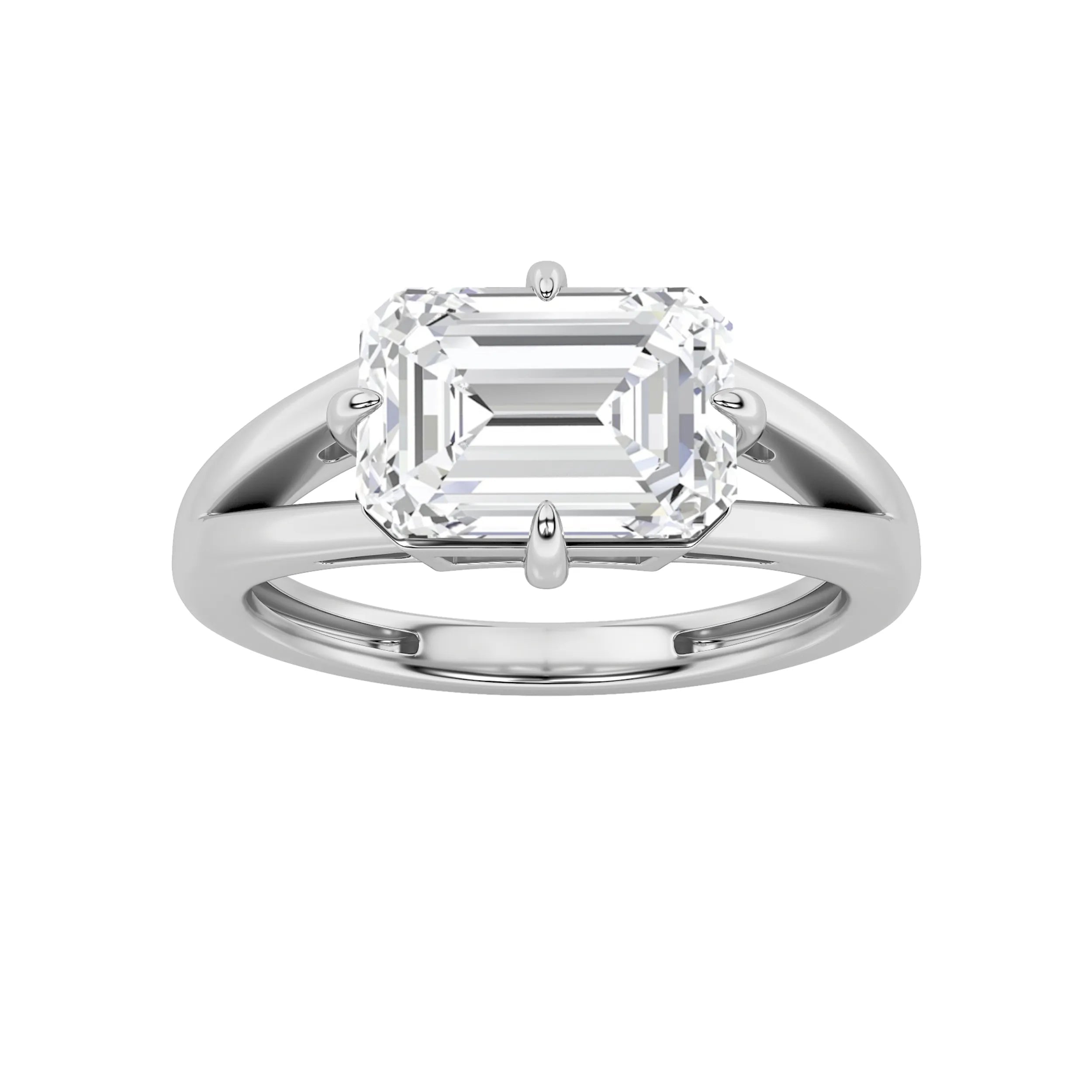2.55ct 14K White Gold East-West Emerald Diamond Ring (IGI Certified)