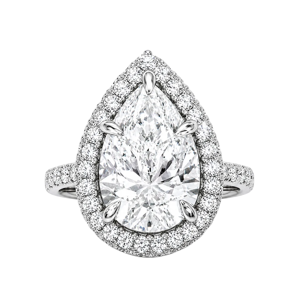 6.01ct 14K White Gold Pear Shape Diamond Halo Engagement Ring