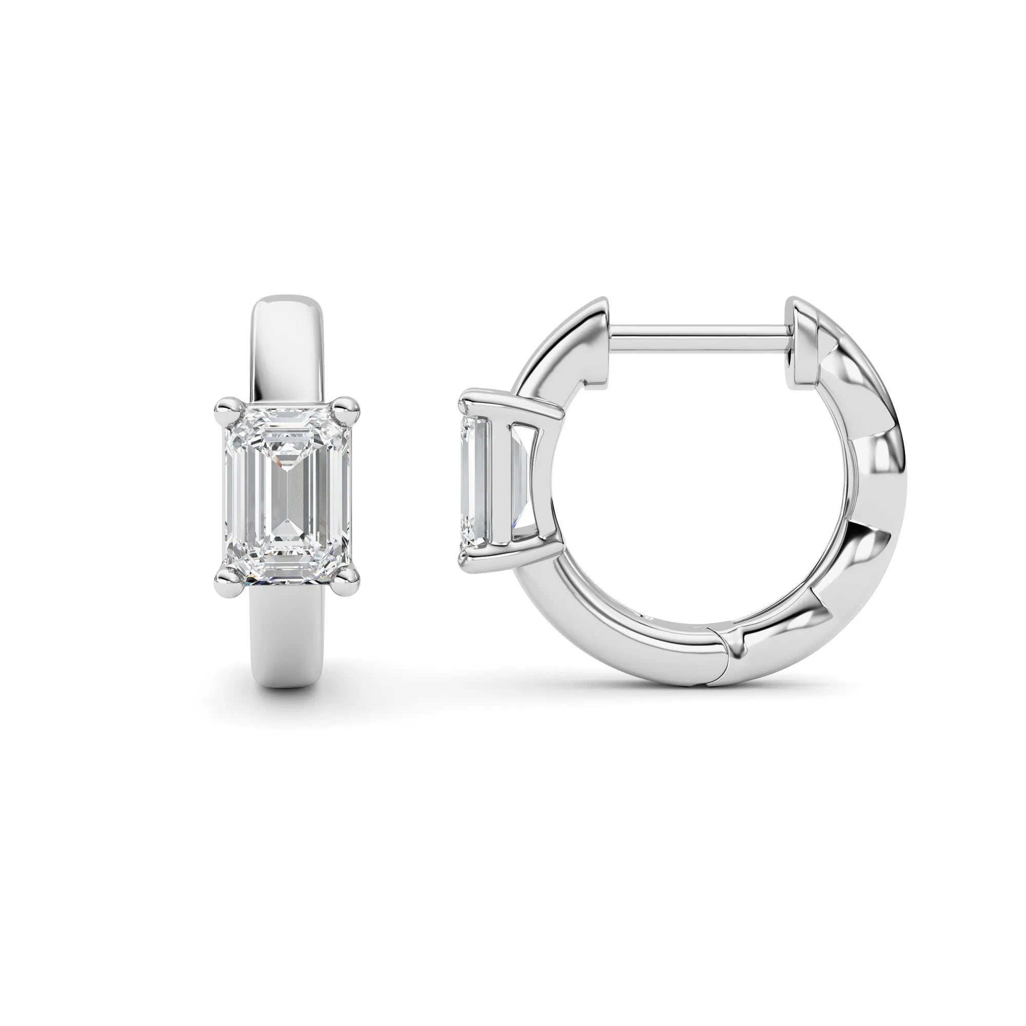 1.06ct 14K White Gold Emerald Fancy Diamond Hoop Earrings