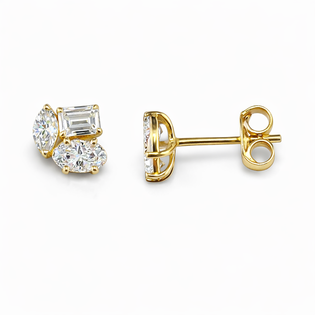0.90ct 14K Yellow Gold Marquise, Oval & Emerald Fancy Pushback Earrings