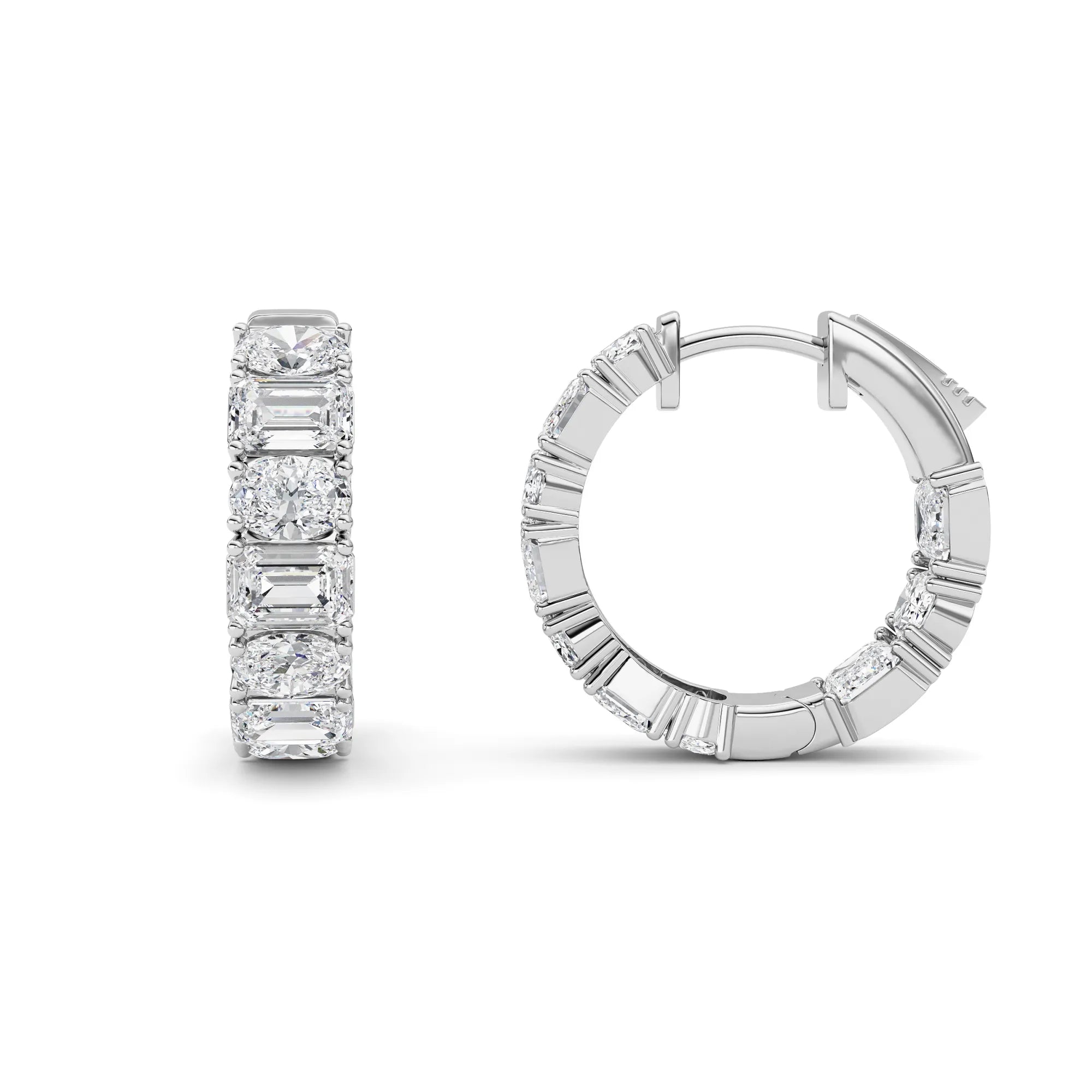 5.00ct 14K White Gold Emerald & Round Fancy Diamond Inside-Out Hoop Earrings