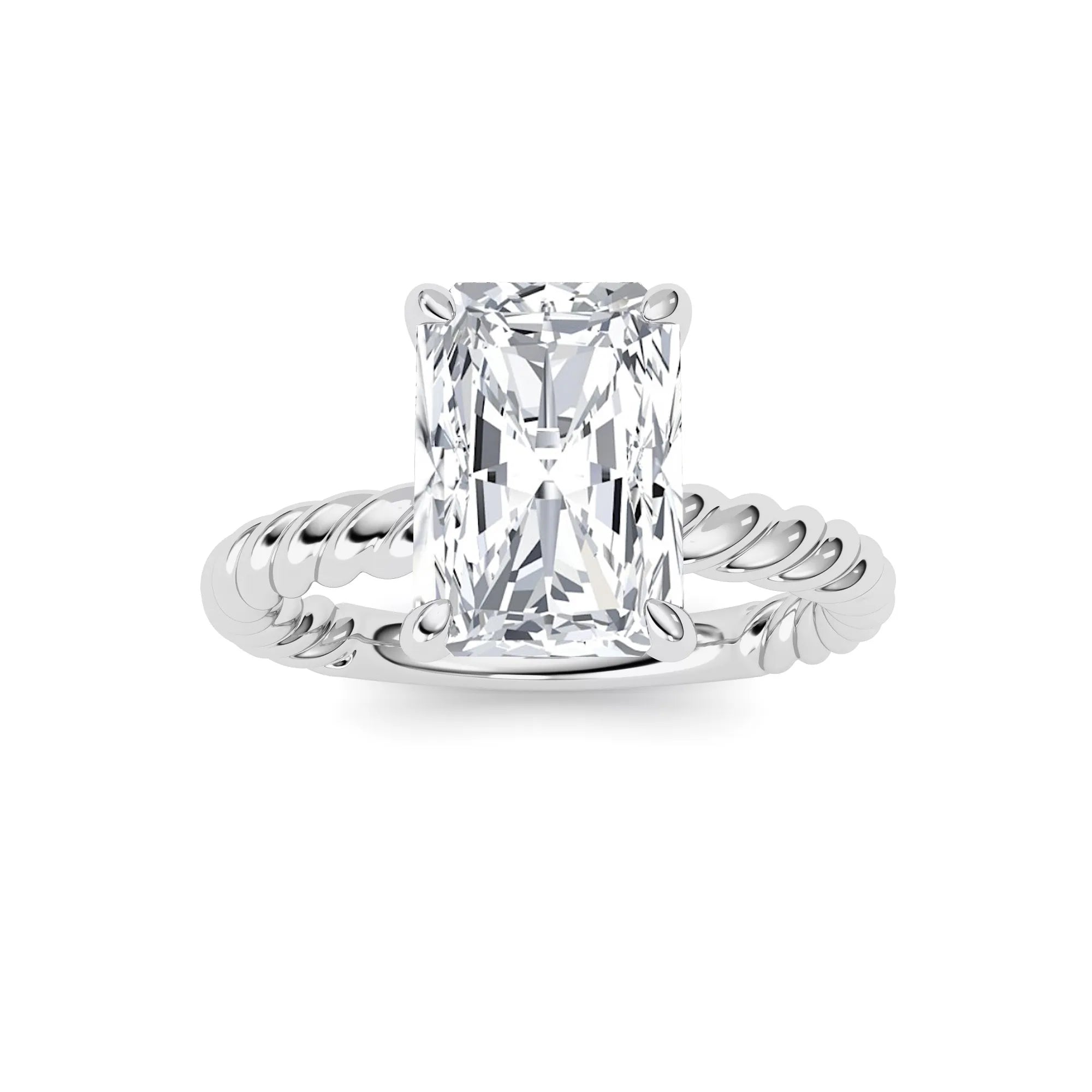 2.99ct 14K White Gold Twisted Band Radiant Diamond Solitaire Ring (IGI Certified)