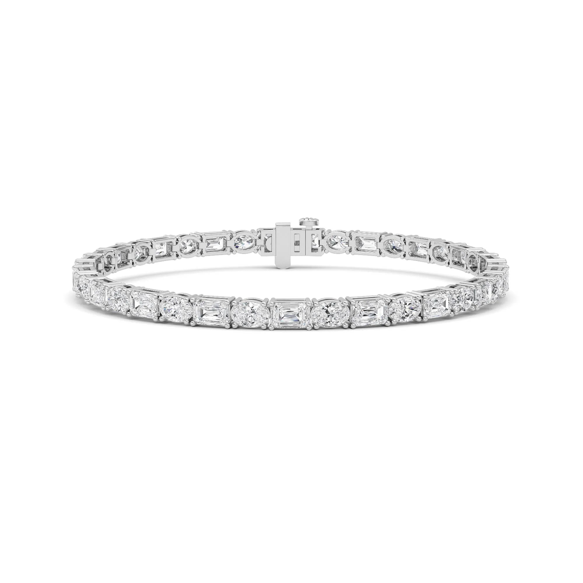 10.00ct 14K White Gold Emerald & Oval Diamond Tennis Bracelet 7"