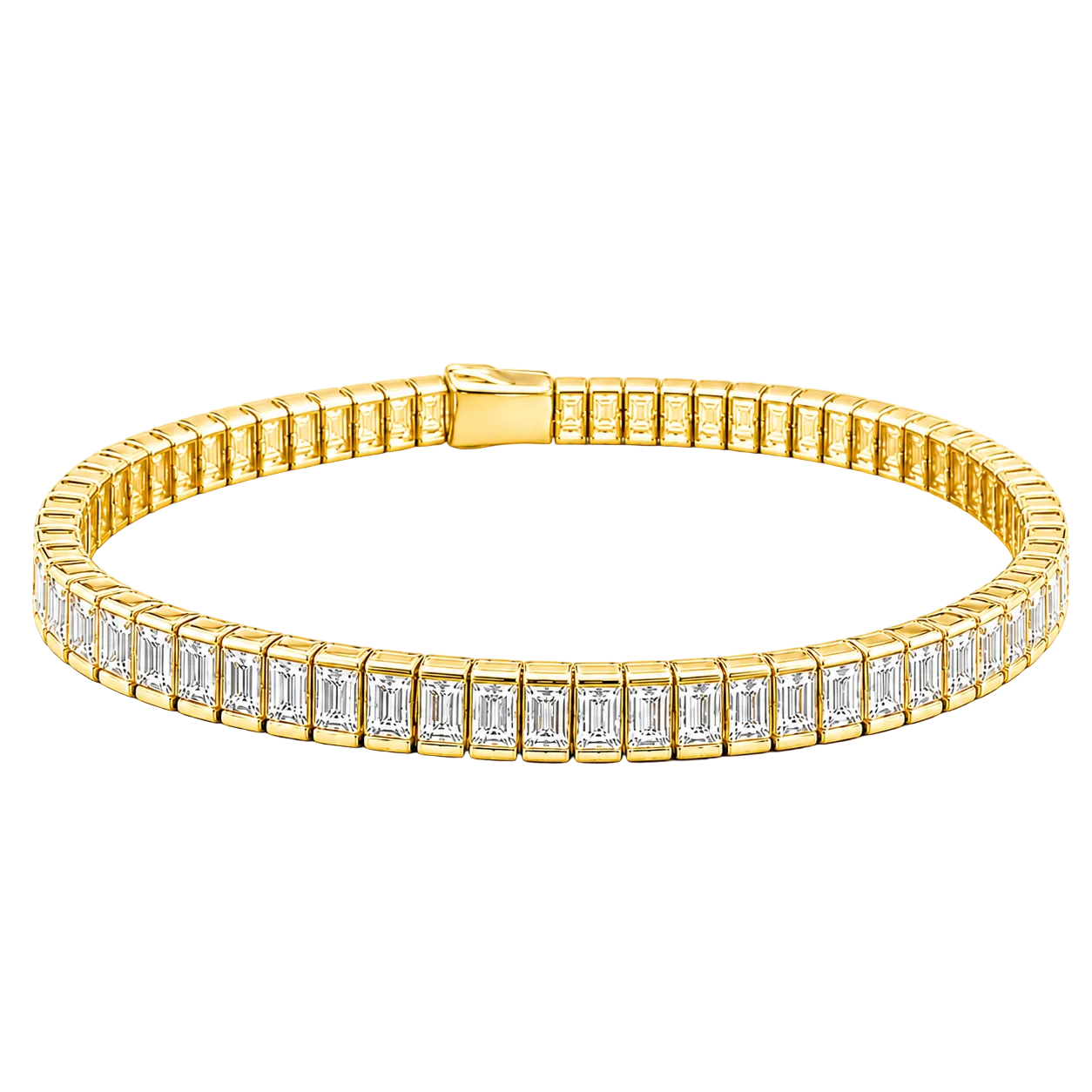 10.00ct 14K Yellow Gold Emerald Diamond Tennis Bracelet 7"