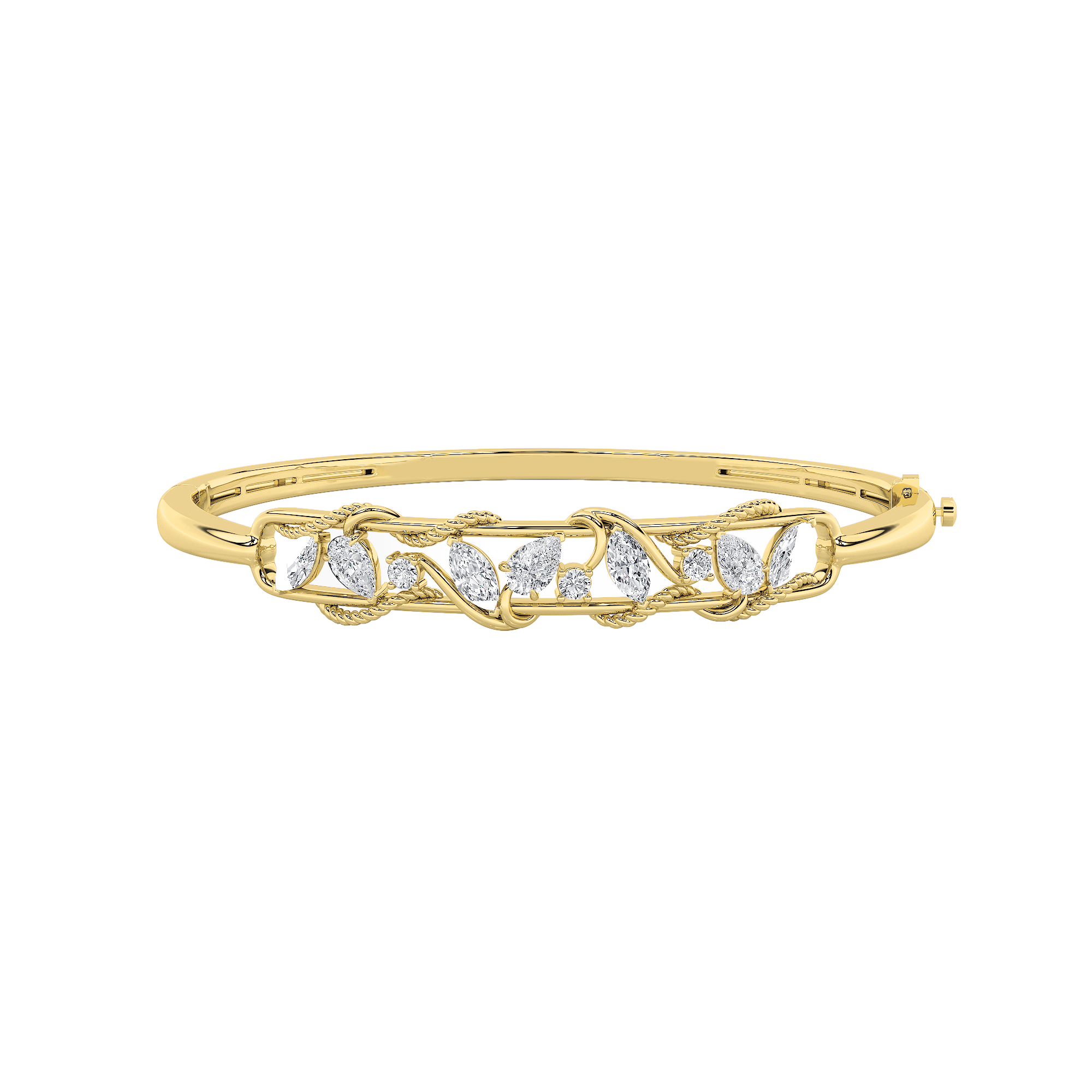2.00ct 14KT Yellow Gold Diamond Leaf Luxury Bangle 7"