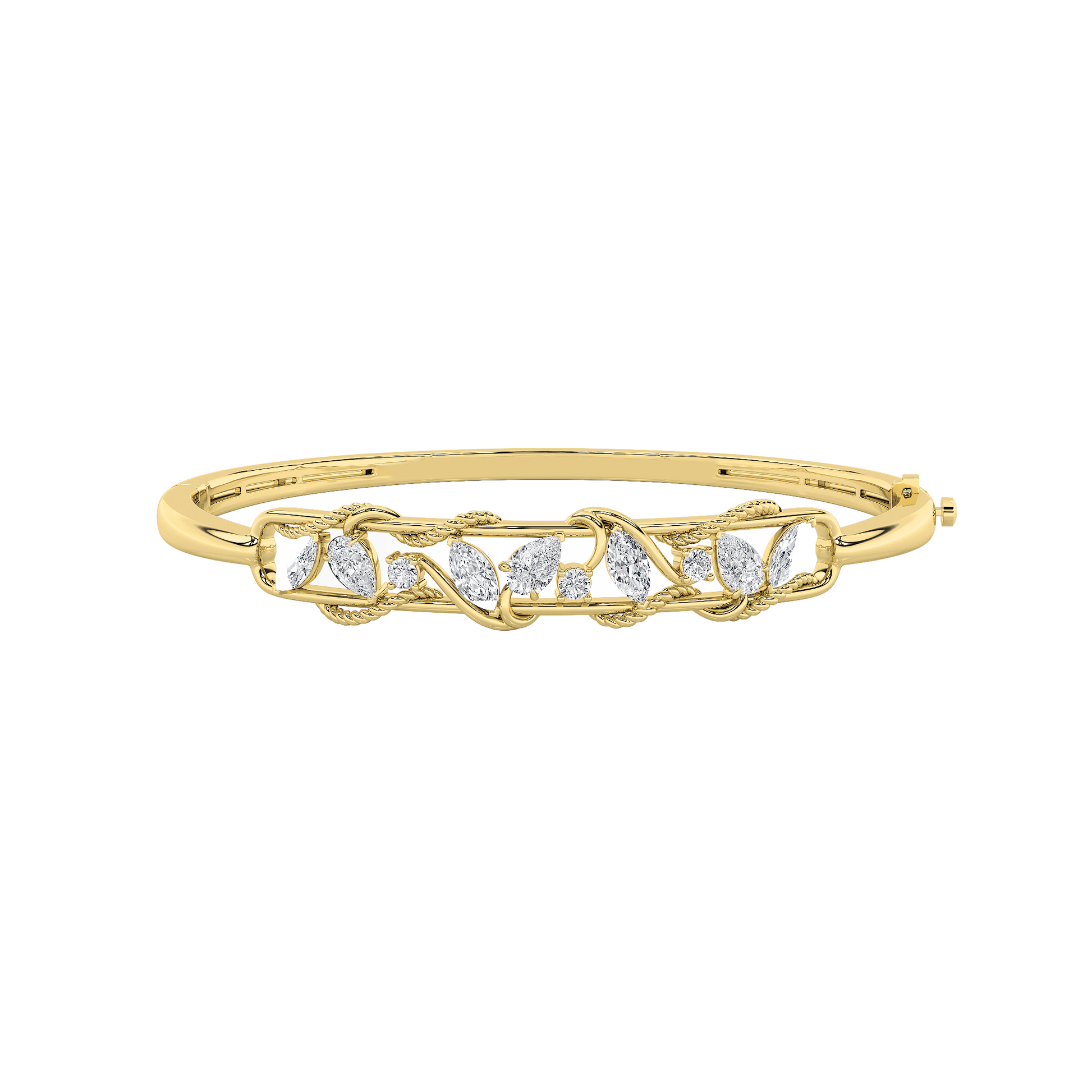 2.00ct 14KT Yellow Gold Diamond Leaf Luxury Bangle 7"