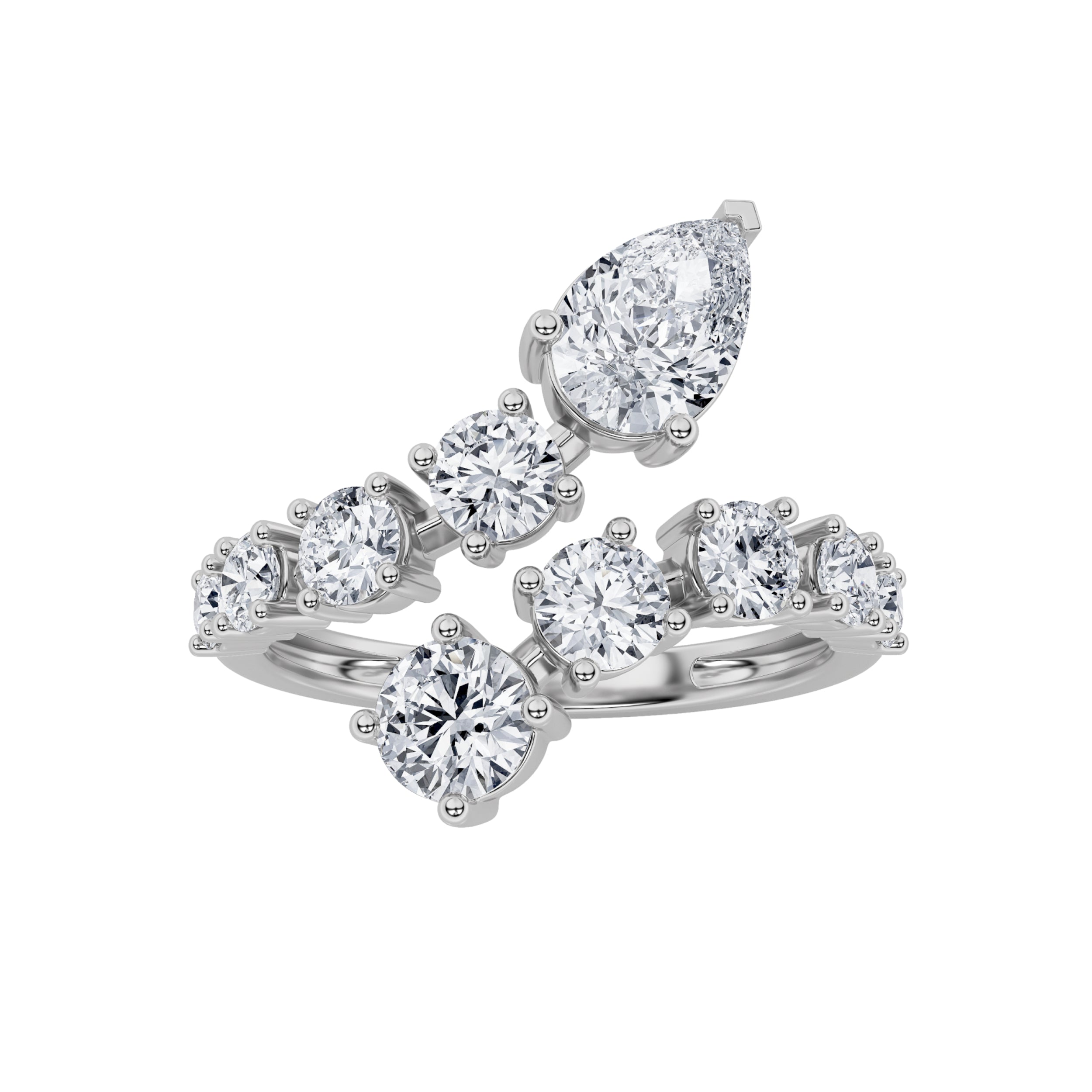 2.00ct 14K White Gold Pear & Round Diamond Open Ring