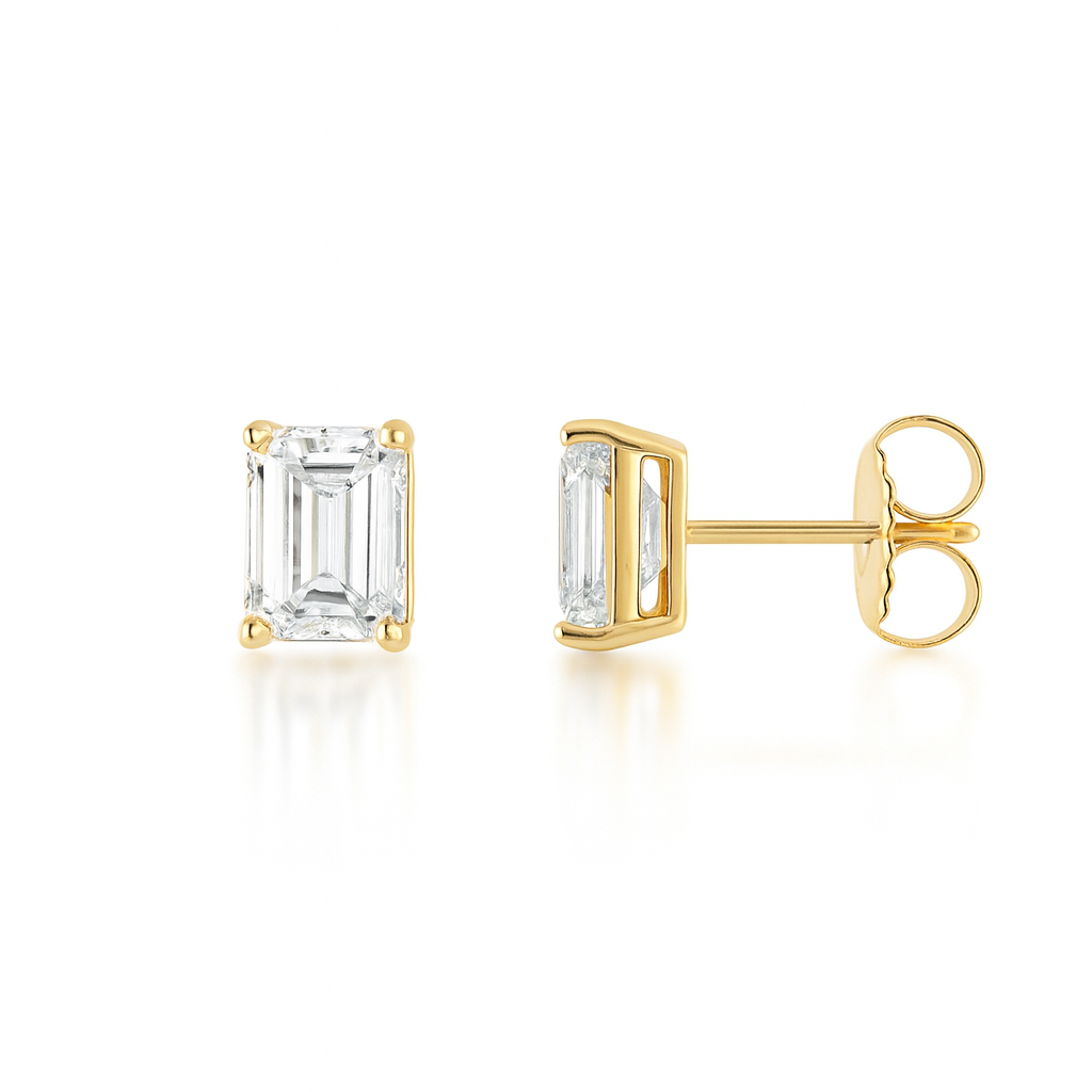 2.00ct 14K Yellow Gold Emerald Diamond Solitaire Earrings (IGI CERTIFIED)