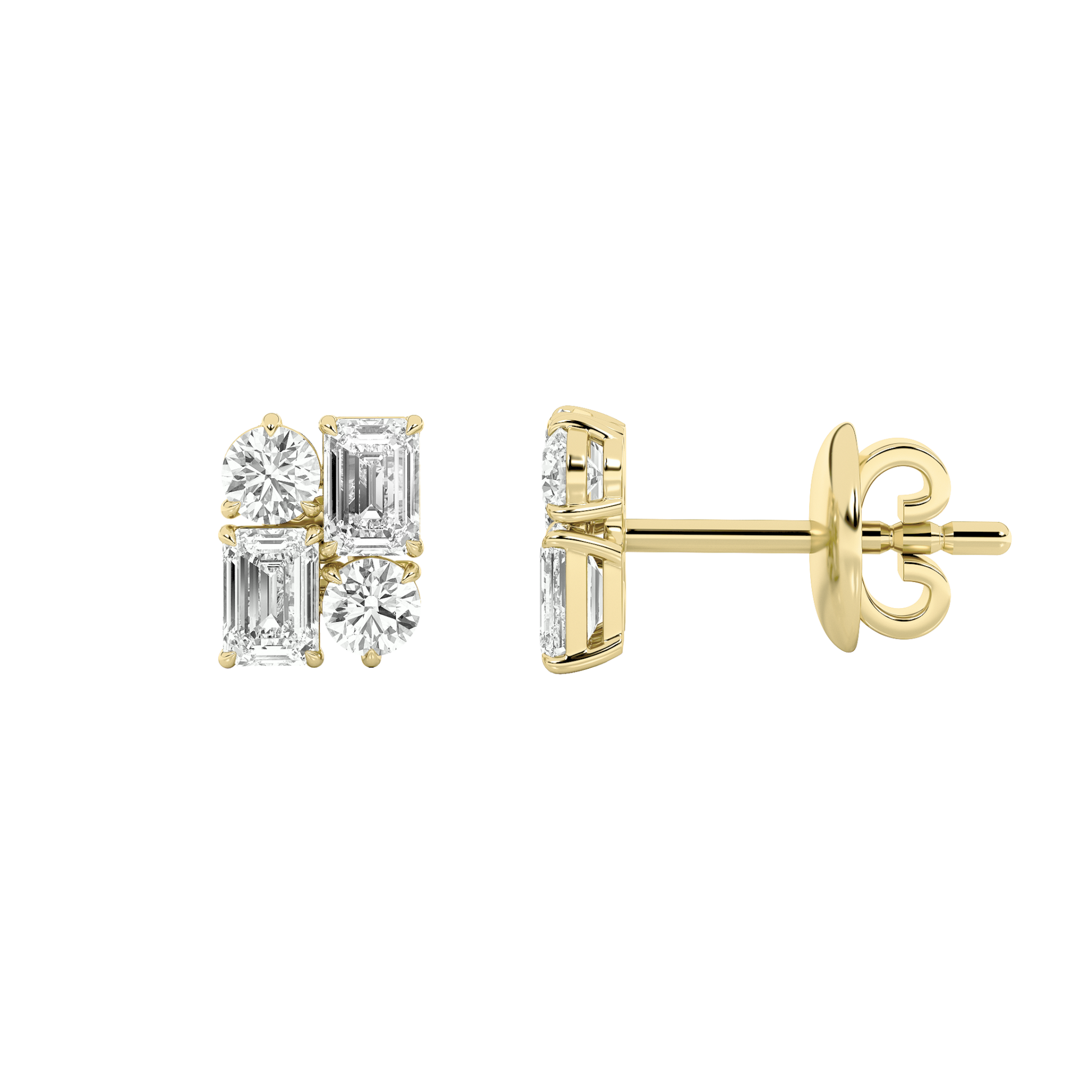 2.00ct 14K Yellow Gold Multi Shape Emerald & Round Diamond Push Back Earrings