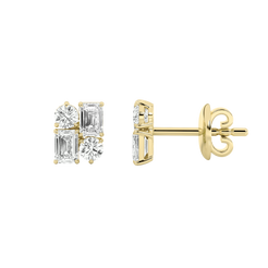 2.00ct 14K Yellow Gold Multi Shape Emerald & Round Diamond Push Back Earrings