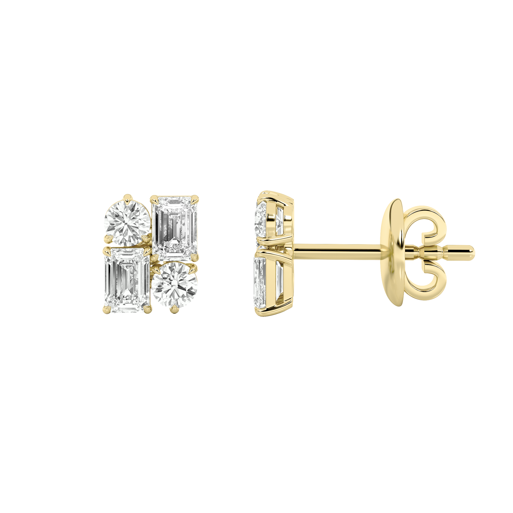 2.00ct 14K Yellow Gold Multi Shape Emerald & Round Diamond Push Back Earrings