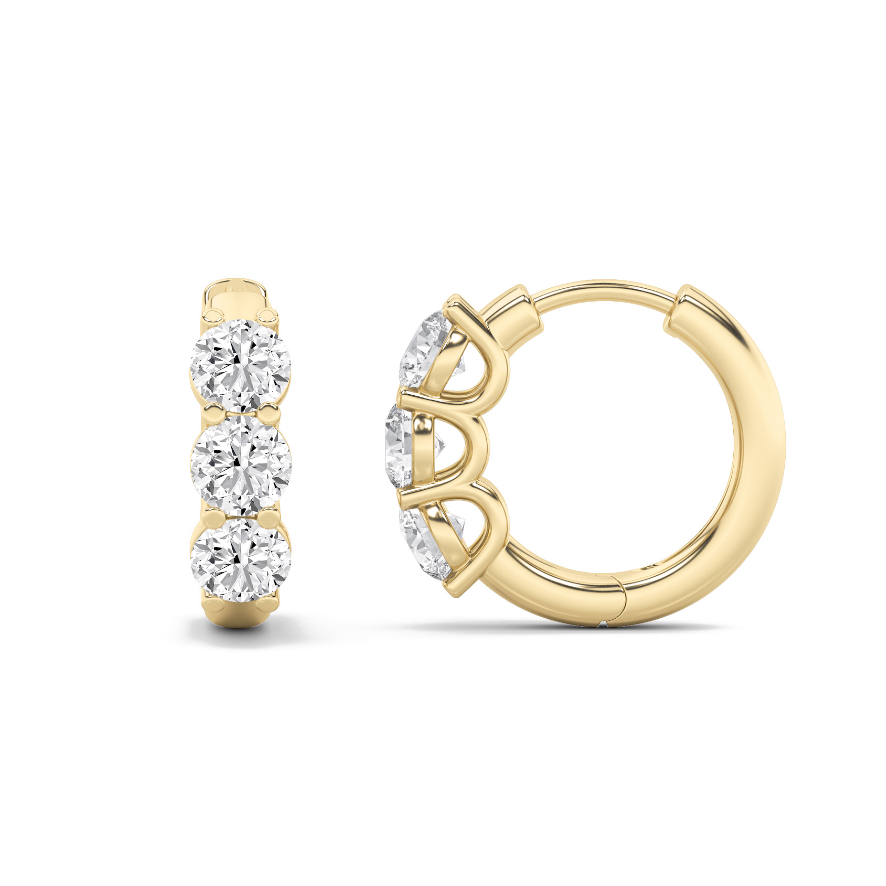 2.04ct 14KT Yellow Gold Round Diamond Hoop Earrings