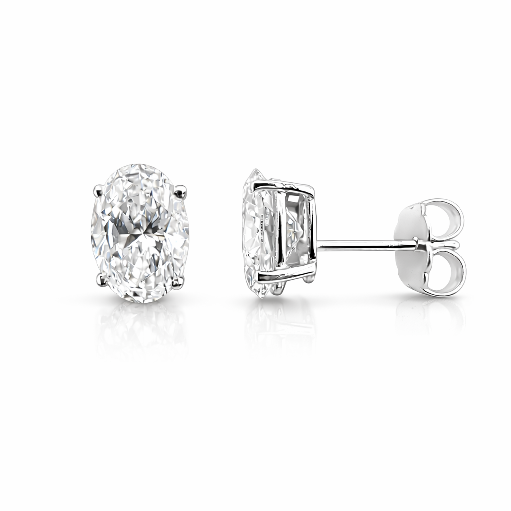 2.14ct 14K White Gold Oval Diamond Solitaire Earrings (IGI CERTIFIED)